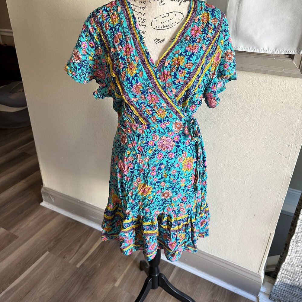 Blue Paisley Wrap dress- Size Large